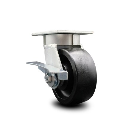 Service Caster 5 Inch Kingpinless Glass Filled Nylon Wheel Swivel Caster with Brake SCC SCC-KP30S520-GFNR-SLB